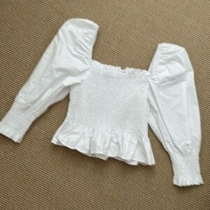 Nwot ZARA white poplin cotton smocked shirt off shoulder adjustable Small